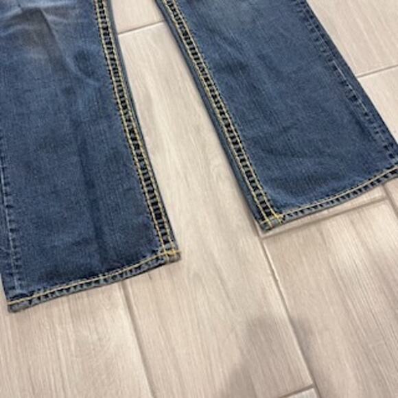 True Religion Billy SuperT Boot Flare Blue Jeans Yellow Stitching ~ Men's 30/30 - Picture 2 of 8